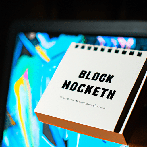 הלוגו של Blocknote על מסך דיגיטלי על רקע יצירות אמנות שונות