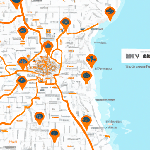 מפת תל אביב המדגישה נקודות חמות שונות של ביטקוין ברחבי העיר.